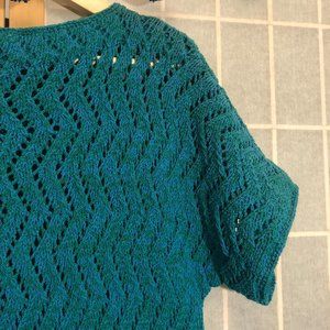 Gorgeous Vintage Crochet 60's Dress in Peacock Blue and Green/Teal Size Medium